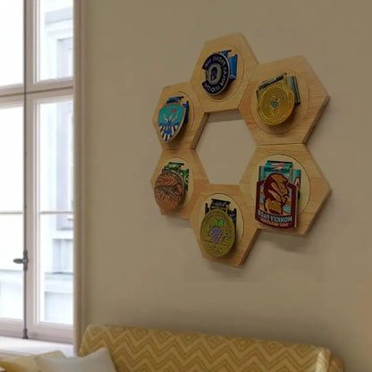 1-10Pcs Honeycomb Combination Stand Honor Marathons Medal Display Racks Hexagonal Wood Display Holder Board Hanger Wall Decor