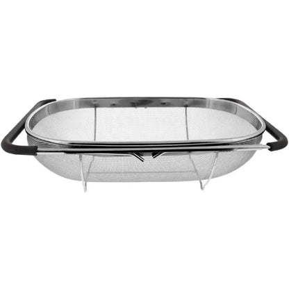Over the Sink Colander Strainer Basket Stainless Steel, For Kitchen Sink with Rubber Grip, Fine Mesh, Large Kitchen Gadgets Too
