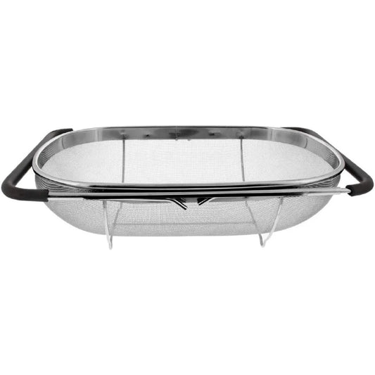 Over the Sink Colander Strainer Basket Stainless Steel, For Kitchen Sink with Rubber Grip, Fine Mesh, Large Kitchen Gadgets Too