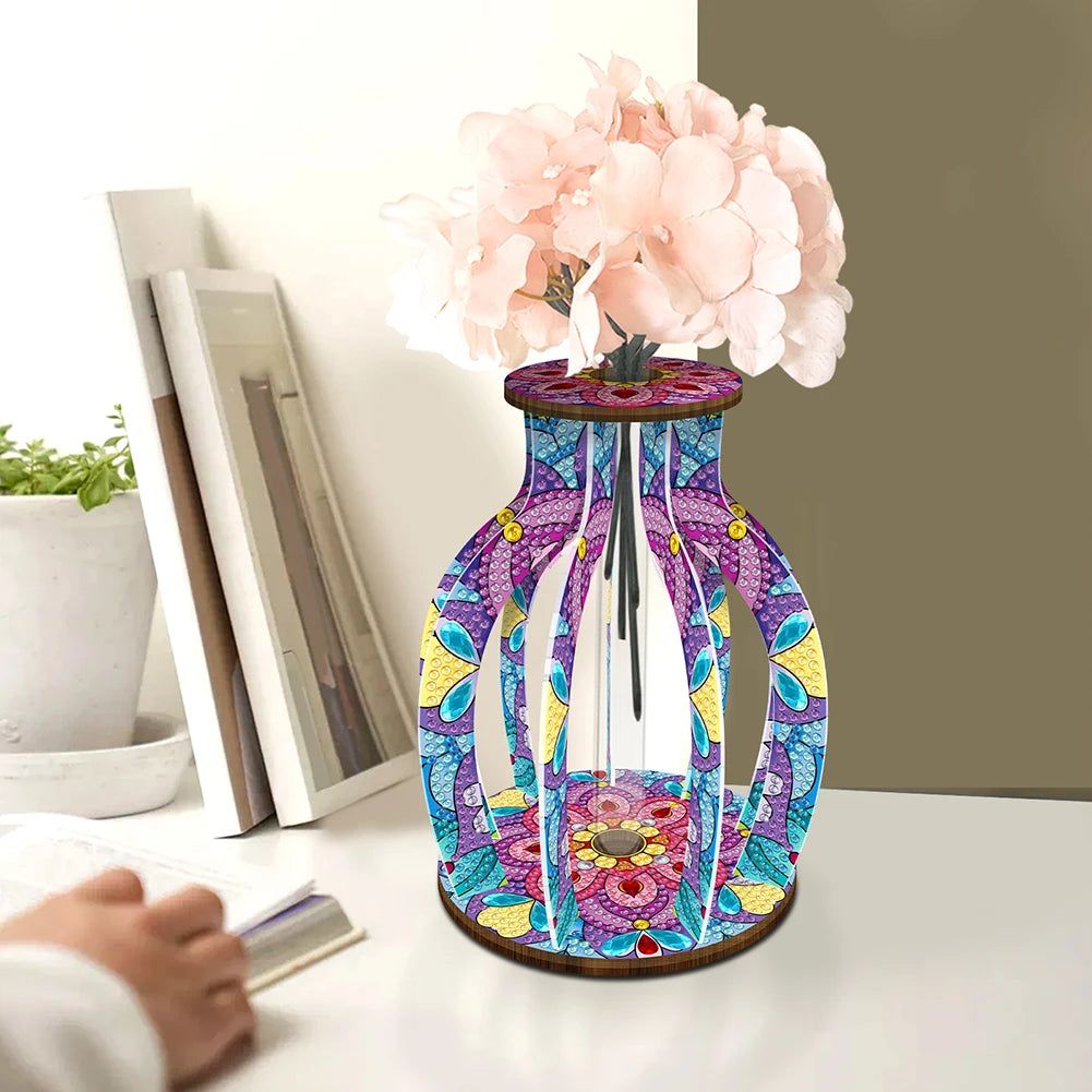 Wood Flower Diamond Painting Tabletop Ornaments Kit Desktop Diamond Art Kits Rhinestones Desktop Ornaments for Home Office Decor