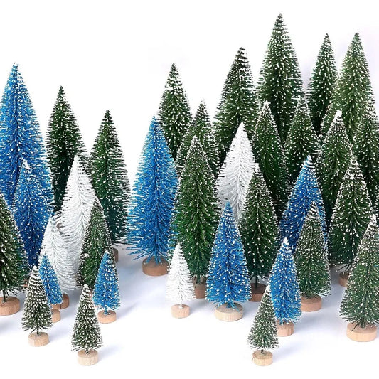 30Pcs Mini Christmas Trees Artificial Christmas Tree Bottle Brush Trees with Wooden Base for Christmas Decor Christmas Party Ho