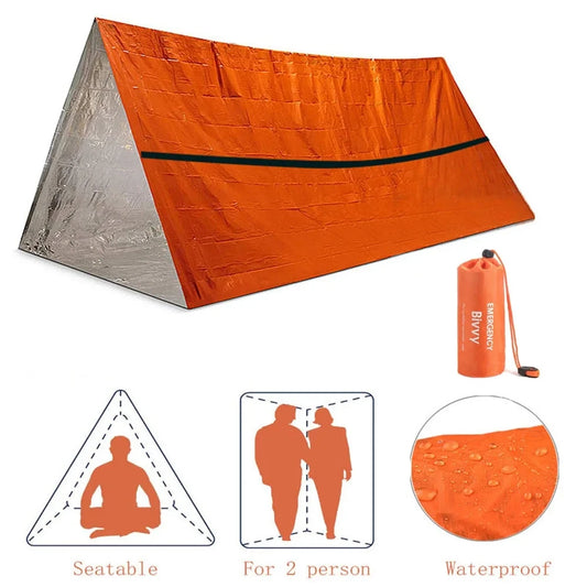 2 Person Emergency Shelter Survival Tent Kit Mylar Tube Tent Sleeping Bag Waterproof Outdoor SOS Thermal Blanket Reusable