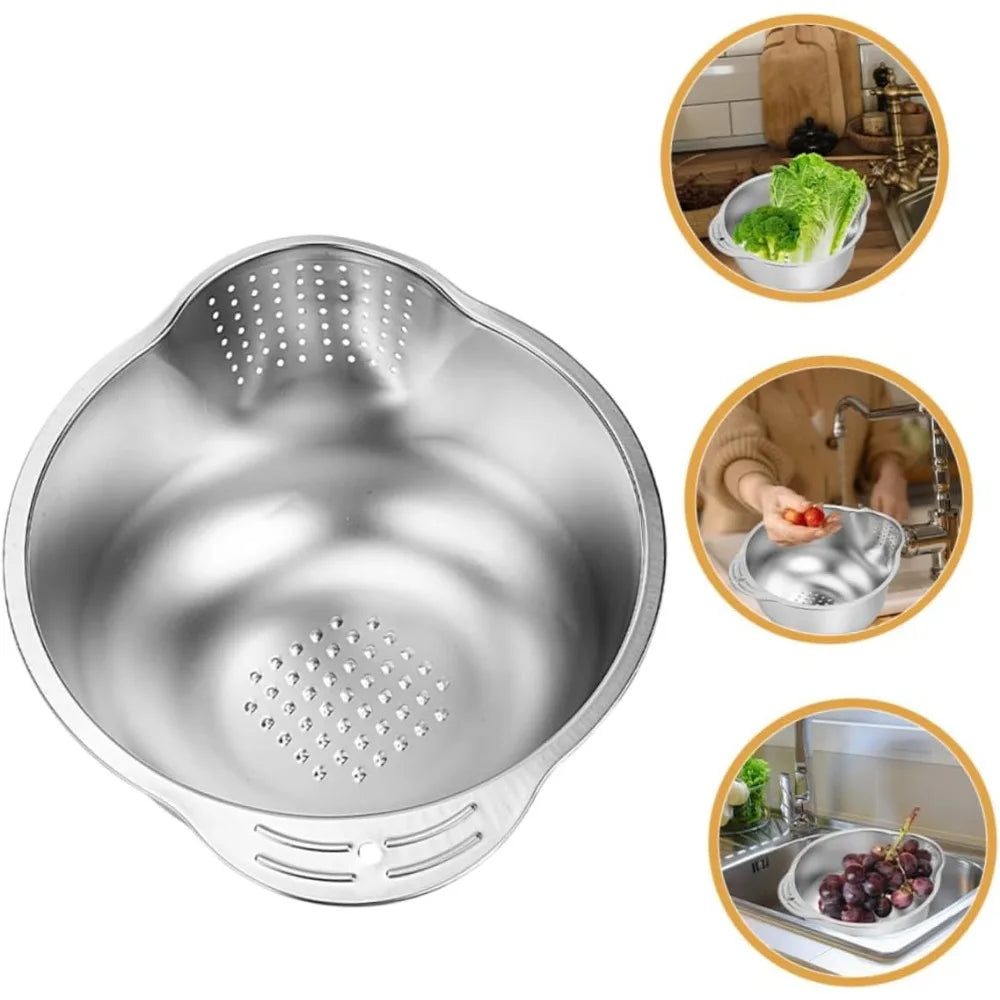 Multi-function Kitchen Basket Rice Cleaning Strainer Stainless Steel Fruit Vegetable Wash Fine Mesh Strainer Bowl