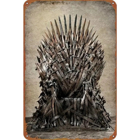 Retro Iron "The Iron Throne" Game Poster Tin Sign – 8x12" Vintage Metal Plaque, Wall Art for Cafe, Club & Home