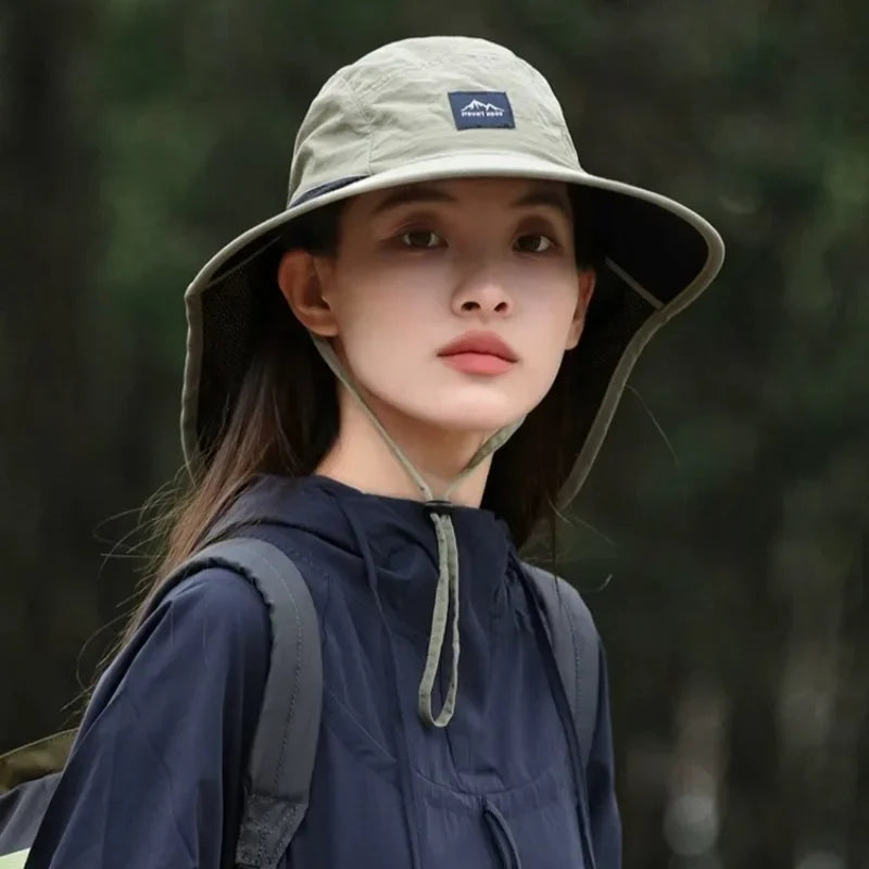 Wide Brim Neck Protection Unisex Bucket Hats Outdoor Visor Quick-drying