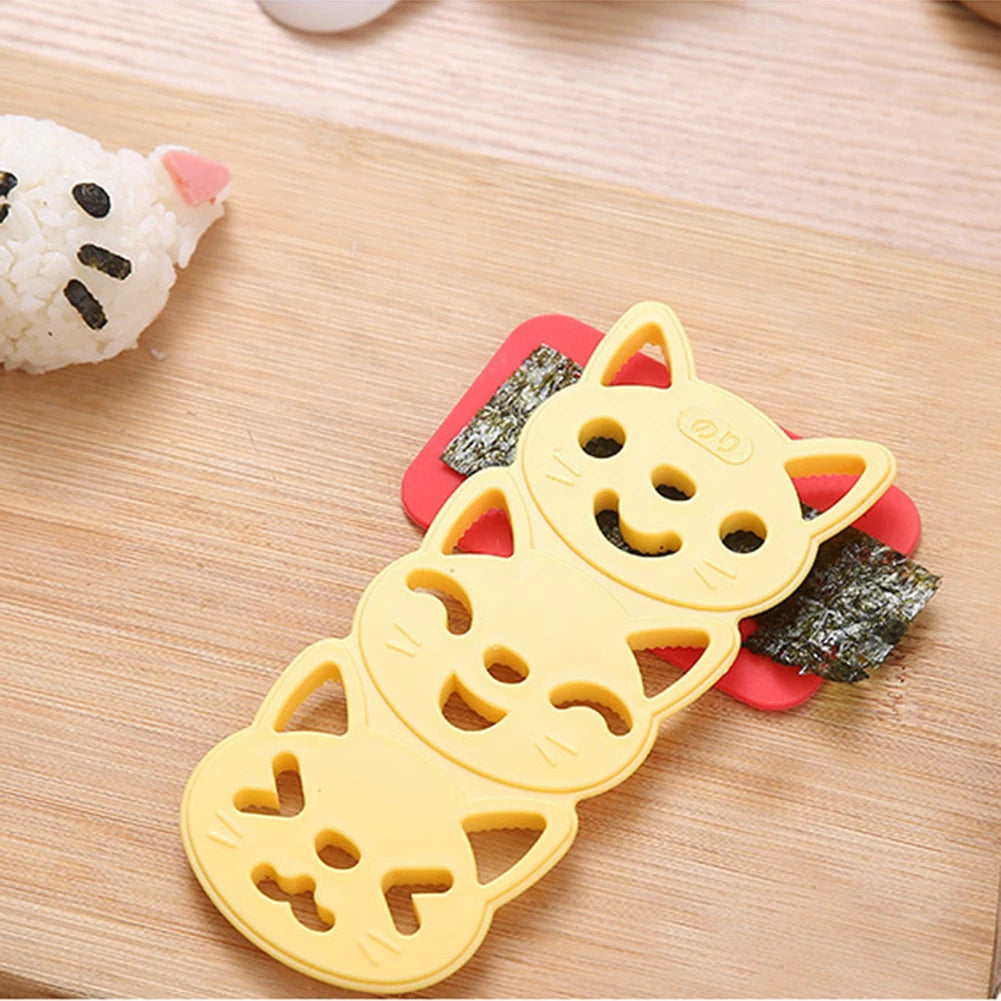 Cute Cat Rice Mould Rice Ball Mold Set for Kids Bento Accessories Cartoon Onigiri Mold for DIY Fun Lunch Box Picnic Tool