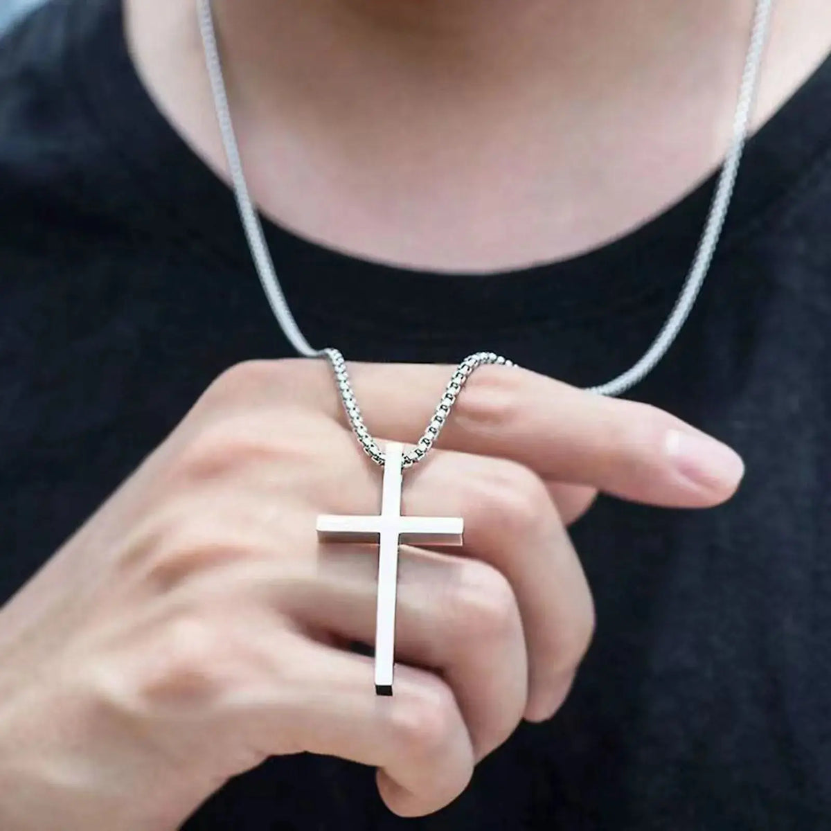 Stainless Steel Cross Necklace Pendant Collar with Stainless Steel Box Chain