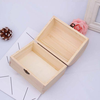 Wooden Box Treasure Chest Box Jewelry Storage Organizer Unfinished Wood Box DIY Painting Craft Box Decorative Storage Box
