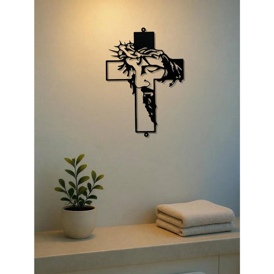 11.8 Inch Jesus Metal Cross Wall Sculpture – Rustic Christian Decor – Halloween, Christmas Gift
