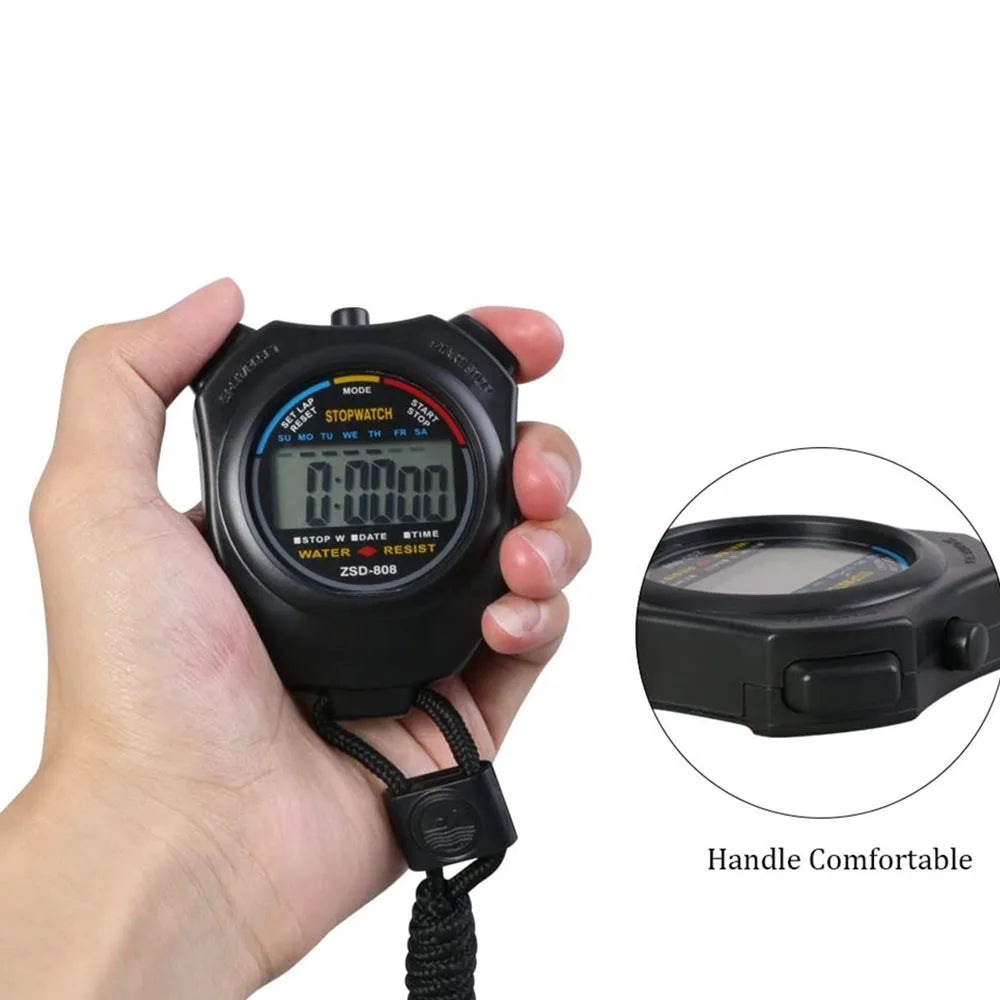 Portable Waterproof Chronometer Handheld Stopwatch Digital Sport Stopwatch LCD Timer Stop Watch Timer Tool Black