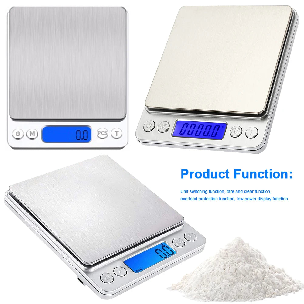 2kg/3kg/500g Small Digital Food Scale Accurate Weighting Multifunction Kitchen Scale Jewelry Lab Carat Powder Scale for Home Use