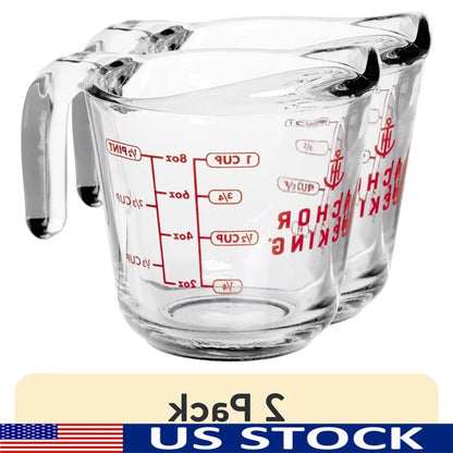 2 Pack Glass Measuring Cups 8oz Oven Microwave Dishwasher Safe Etched Metric Imperial Lines Easy Pouring Kitchen Tool
