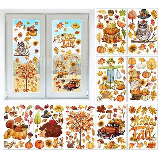 150 Pcs Fall Window Clings for Thanksgiving Decorations Autumn Seasonal Window Stickers with Pumpkins and Maple Leaves Ideal fo
