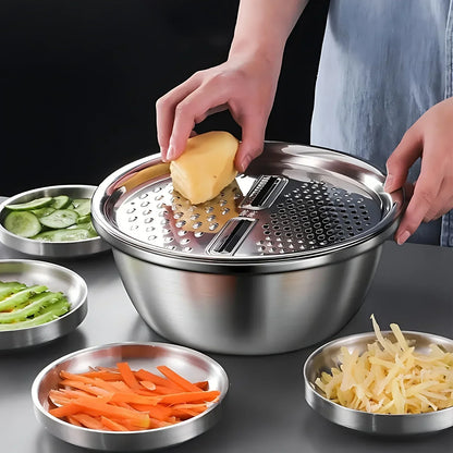 3 in 1 Stainless Steel Vegetable Strainer Slicer Cutter Graters Drain Basket Vegetable Salad Maker Bowl Kitchen Accessories Tool