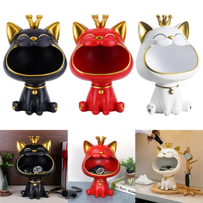 Lucky Cat Statue Decoration Resin Big Mouths Cat Statue Creative Small Items Container Cute Desktop Storage Accessories