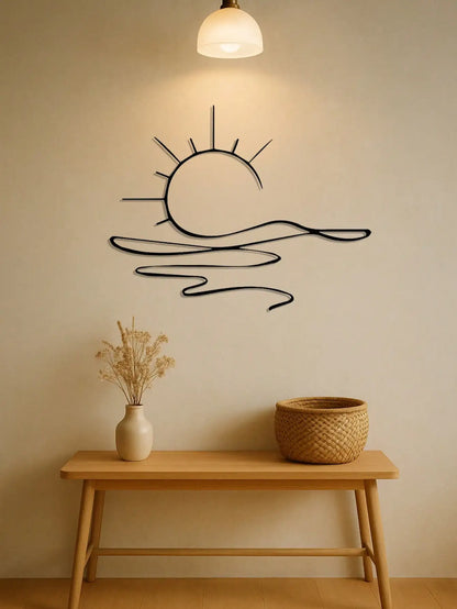 Minimalist Sunrise Metal Wall Art - Abstract Sun Line Wall Decor for Modern Home, Elegant Housewarming Gift Idea for Living Room