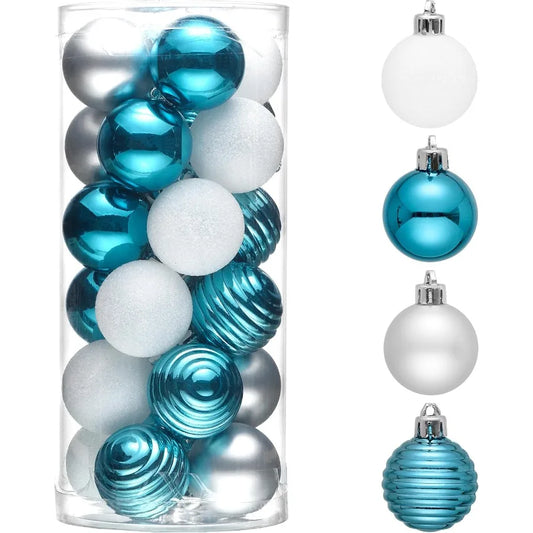 1.57 Inches Small Christmas Tree Decorations Ornament Set for 4th of July Fall Halloween 24ct Light Blue and Sil