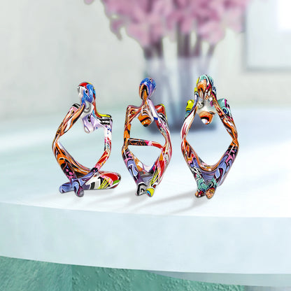 3pcs Thinker Statues Art Graffiti Resin Abstract Character Figurines Ornaments Handicraft Home Decor for Living Room