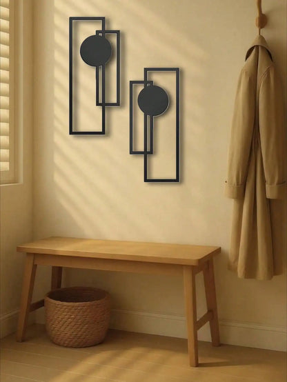 Minimalist Metal Wall Art – Geometric Rectangles & Circles: Modern Waterproof Home Decor, Gift & Halloween Accent