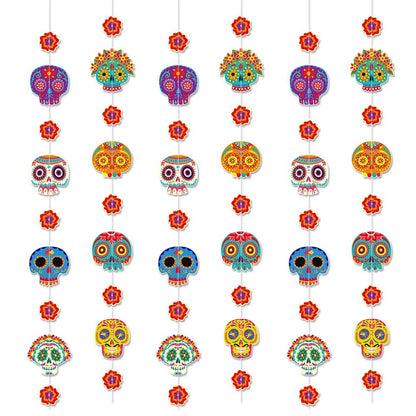 Day of the Dead Party Supplies 8 Pcs Sugar Skull Decorations Mexican Fiesta Banner for Home Wall Door Hanging Decorations