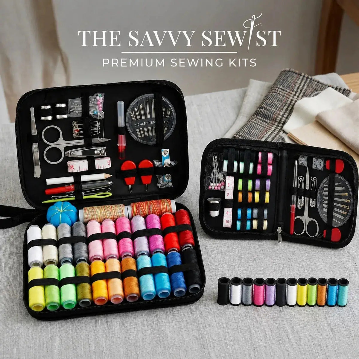 Portable Sewing Kit 68Pcs or 98Pcs, Multi-color Polyester Thread &amp; Tools Set, Compact Zipper Case for Home Travel Garment Repair