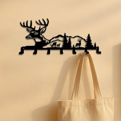"Boho Deer & Forest Woodland Wall Key Holder – Rustic Entryway Organizer, Nature-Inspired Decor & Gift"