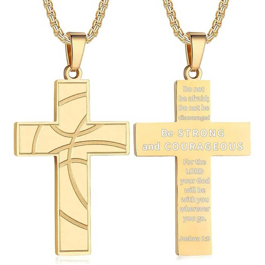 1PC Durable Stainless Steel Cross Pendant Necklace Inspirational Bible Verse