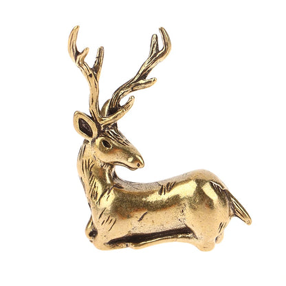 1Pc Retro Brass Christmas Elk Miniature Figurine Festival Decoration Accessories Mini Deer Statue Desktop Ornament Decors