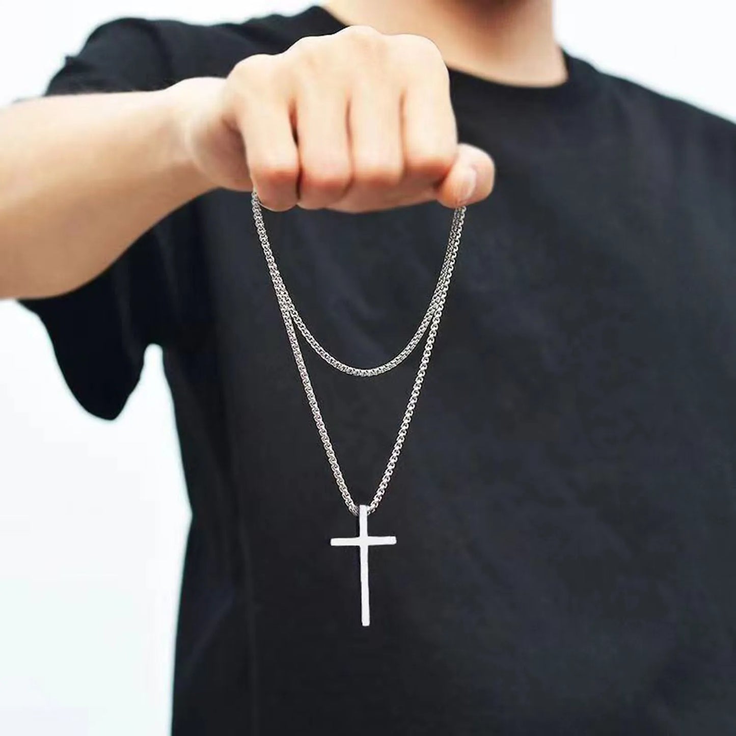 Stainless Steel Cross Necklace Pendant Collar with Stainless Steel Box Chain