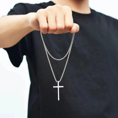 Stainless Steel Cross Necklace Pendant Collar with Stainless Steel Box Chain