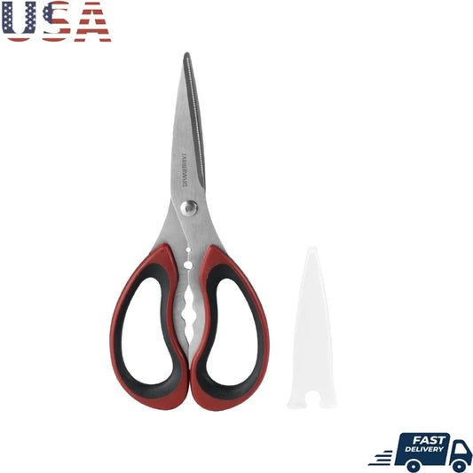 Soft Grip Stainless Steel Kitchen Shears with Herb Stripper Protective Cover Easy Clean Multipurpose Comfort Handle Ideal