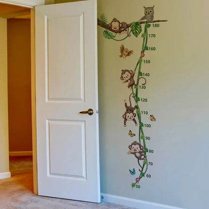 Monkey Vine Height Scale Wall Sticker Cartoon Kids Room Decoration Mural For Children Bedroom Home Decor Self-adhesive Wallpape