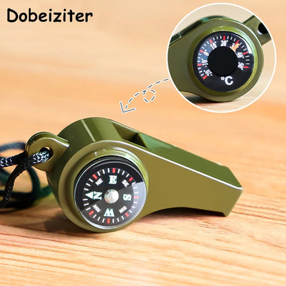 3 in 1 Emergency Survival Whistle Compass Thermometer Keychain Safety Camp
