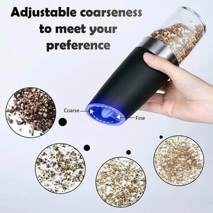 Winholder Gravity Electric Pepper and Salt Grinder Mill Adjustable Coarseness Battery Powered with Blue LED Light