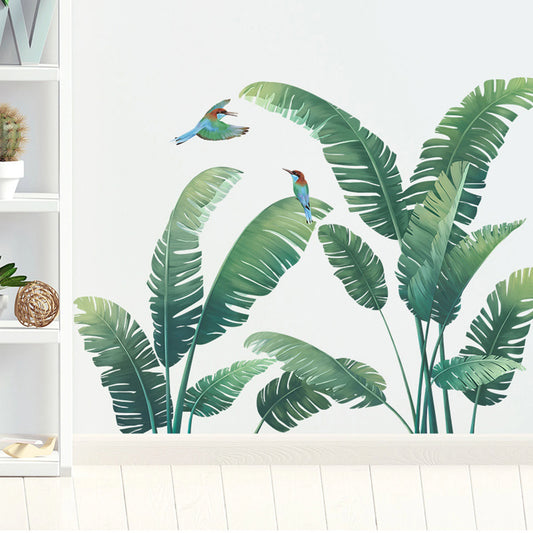 Tropical Palm Leaf Wall Stickers Set of 2 Exotic Green Plant Decals for Living Room Bedroom Office Decor Removable Nature Art