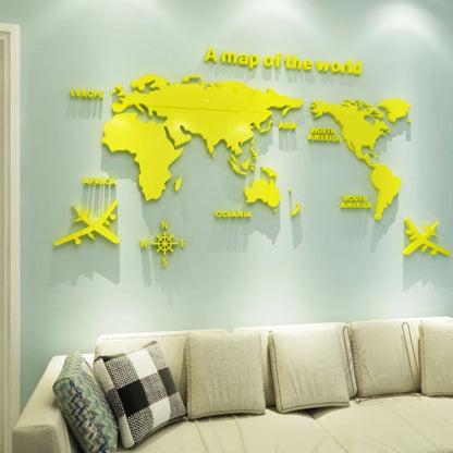 World Map Wall  3D Acrylic Wall Stickers Three-dimensional Mirror Stickers Bedroom Office Background Wall Decoration Stickers