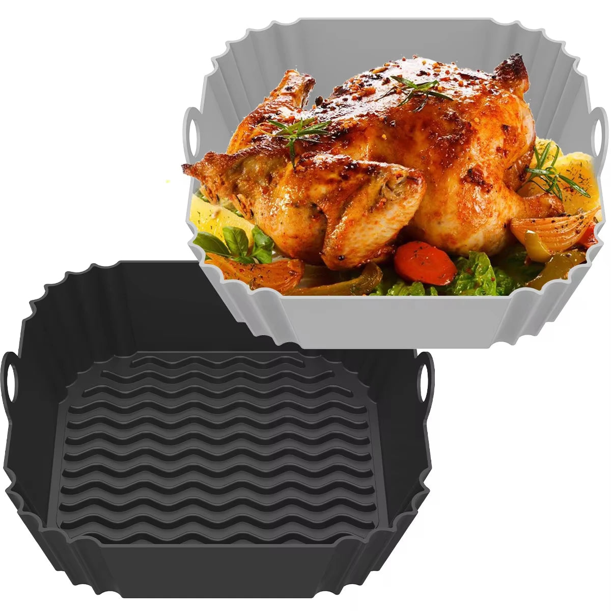 Silicone Air Fryer Liner Square Pot Tray Reusable Oven Baking Basket Pan Mat