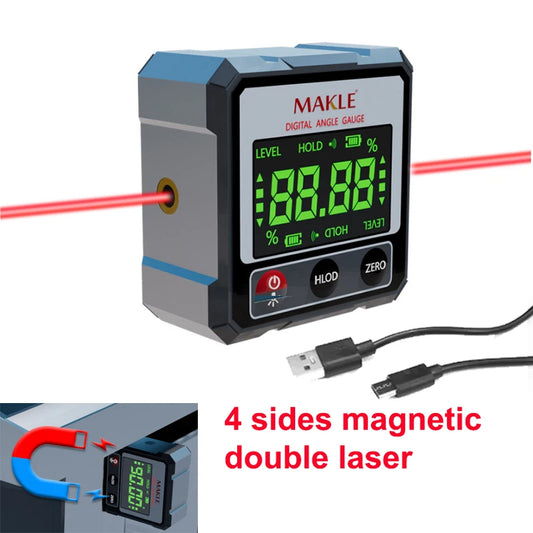 2-side Laser Digital Protractor Inclinometer Laser Level Ruler   Inclinometer Magnetic Base Goniometer Magnet Angle Finder