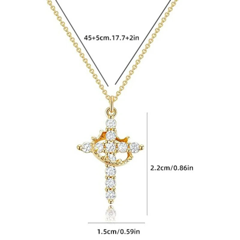 Light Luxury Pave Zircon Cross Necklace | Gold/Silver Dual-Tone Colors | Unique Versatile Daily Jewelry