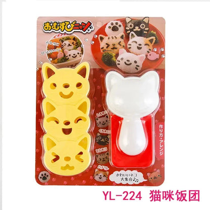 Rice Ball Mold Set Chicken Bear Kawaii Sushi Curry Rice Mould Pattern Bento Accessories Seaweed Cutter Kitchen Tools