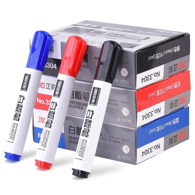 10 Pens/Box Whiteboard Marker Pen Easy to Wipe Quick Drying Water-based Marker Writing Board Erasable