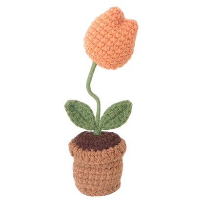 New Hand Knitting Potted Plants Handwoven Rose Sunflower Tulip Crochet Flower Bouquet Potted Ornament Table Home Room Decoration