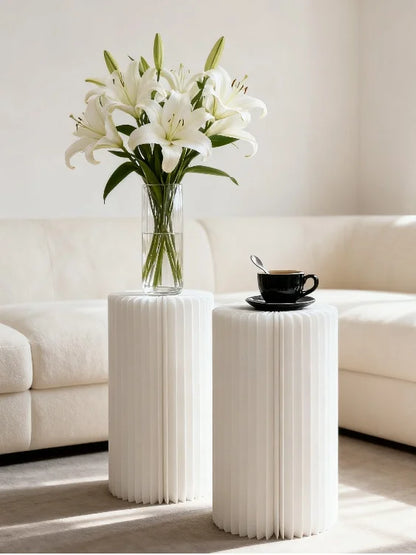 2 cylindrical flower stands, foldable PVC paper pillar display stand wedding center stand,suitable for birthday party decoration