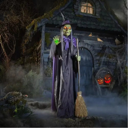7 ft. Gruesome Grounds Animated Spellcasting Witch，makes the perfect addition to any Halloween display.Animated LED Spellcasting