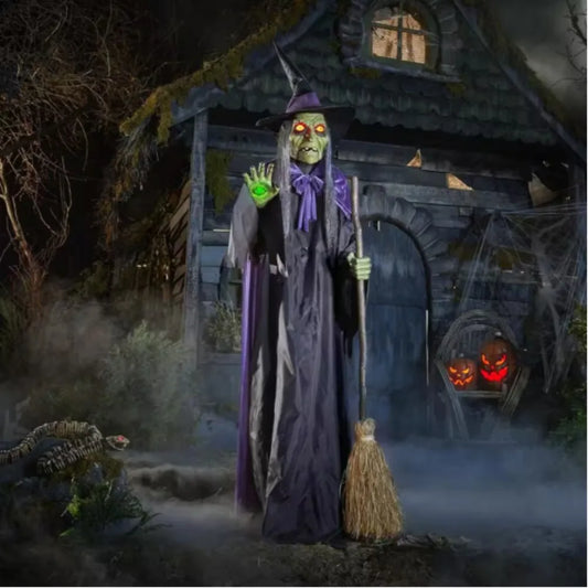 7 ft. Gruesome Grounds Animated Spellcasting Witch，makes the perfect addition to any Halloween display.Animated LED Spellcasting