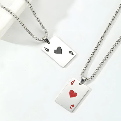 Stainless Steel Poker Card Ace of Spades Necklace Pendant Chain Playing Cards Jewelry Ace of Hearts Necklaces