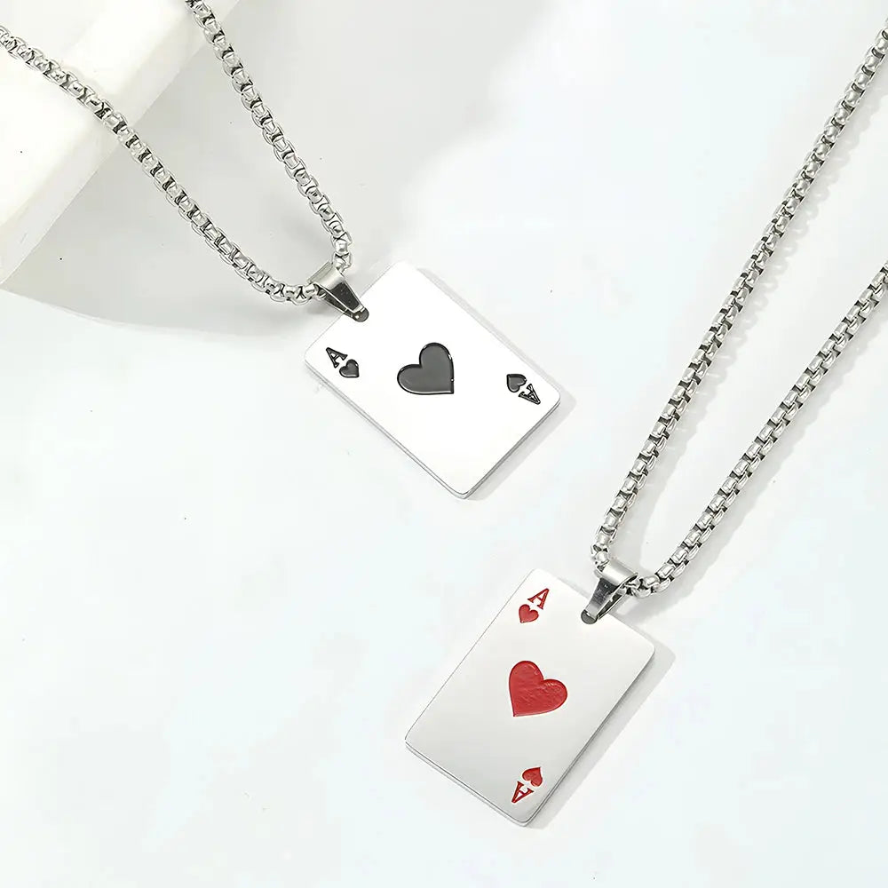 Stainless Steel Poker Card Ace of Spades Necklace Pendant Chain Playing Cards Jewelry Ace of Hearts Necklaces