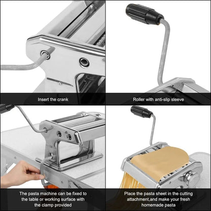 Stainless Steel Pasta Maker Machine Adjustable Noodle Dumpling Press with Two Cutters Multifunctional Kitchen Appliance