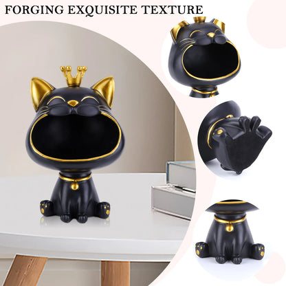 Lucky Cat Statue Decoration Resin Big Mouths Cat Statue Creative Small Items Container Cute Desktop Storage Accessories