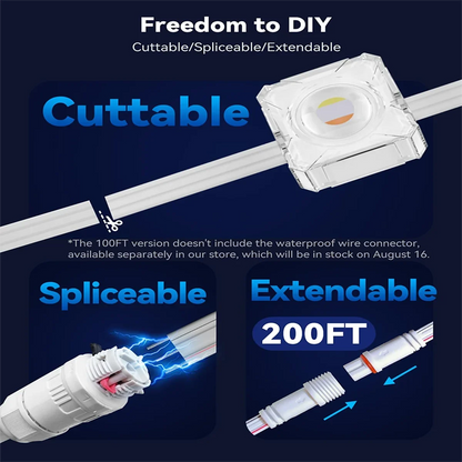 147FT 90LEDs Permanent Outdoor Light String APP Smart RGBIC Eaves LED Lights DIY Scene Modes Christmas Party Lighting Decoration